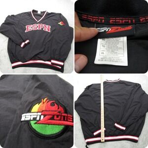 ESPN Zone Jacket Mens XL Pullover Black Side Zip Water Resistant V-Neck‎ Anorak